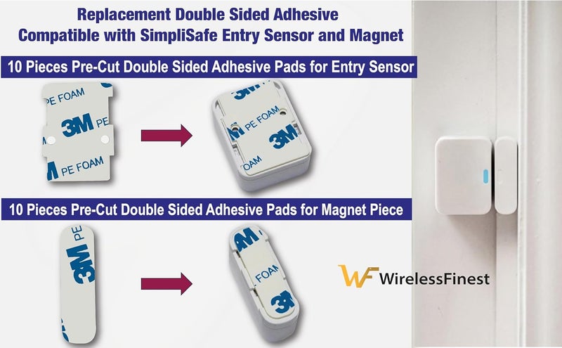 WirelessFinest 20x Replacement Secure Hold Adhesive Tape for SimpliSafe Entry Sensors Magnets, Strong Hold Double-Sided Pads for Easy Installation On Door Window, Pre-Cut No Cutting Needed, Peel & Stick, Premium - Image 2